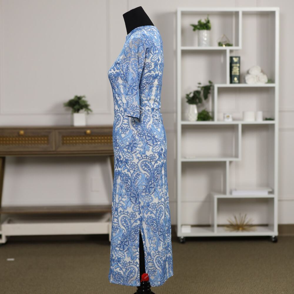 Rare NWT Johnny Was Jade Wynifred Mesh Midi Dress Blue Damask Embroidered Boho - Picture 7 of 15